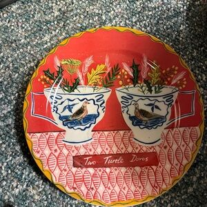 Anthropologie Emily Maude Twelve 12 Days Christmas Plate 2 Turtle Doves
